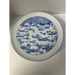 Lord & Taylor Vintage Winter Village scene cake stand